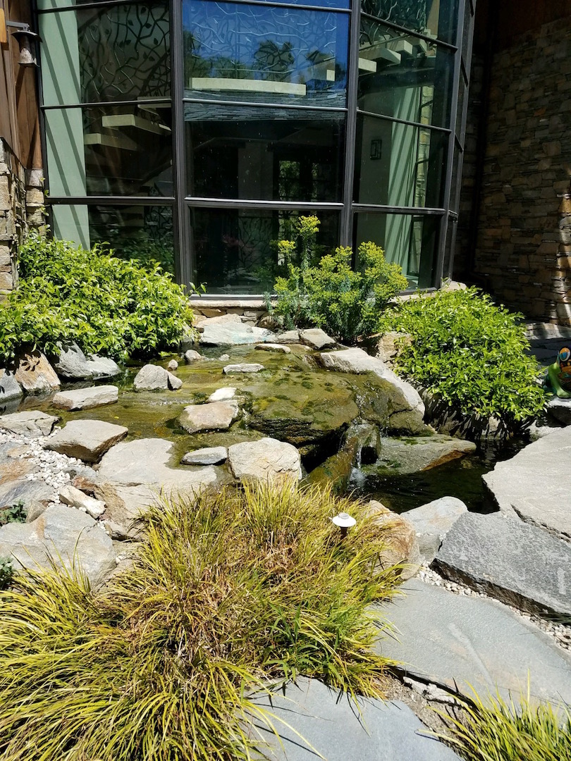 cascading pools with waterfall and plants